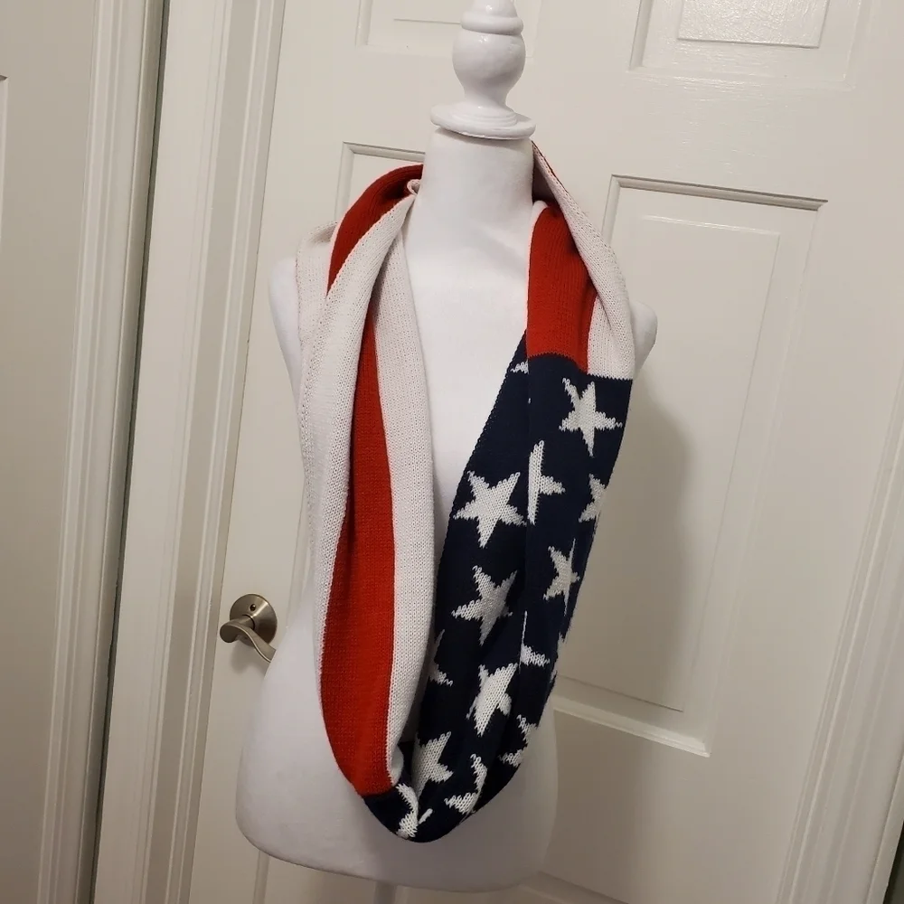 Angela & William Red, White & Blue Infinity Scarf, Unisex, Festive, 🇺🇸